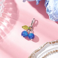 Синий Подвесные украшения из искусственной смолы и акрила с имитацией кошачьего глаза, вишня, Сплав с застежками когтя омара, синие, 27.5 мм