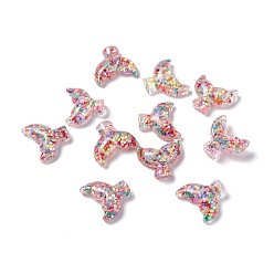 Colorful Transparent Resin Cabochons, Fishtail with Sequins, Colorful, 19x21x7mm