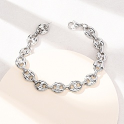 Нержавеющая Сталь Цвет 304 Браслеты из нержавеющей стали в виде звеньев кофейных зерен для женщин и мужчин, цвет нержавеющей стали, 8.86 дюйм (22.5 см)