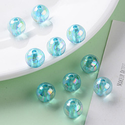 Pale Turquoise Transparent Acrylic Beads, AB Color Plated, Round, Pale Turquoise, 12x11mm, Hole: 2.5mm, about 566pcs/500g