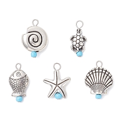 Mixed Shapes Подвески из сплава в тибетском стиле с морской тематикой, со стеклянным семенем, разнообразные, 18.5~20x9~14x3.5~6.5 мм, отверстие : 1.8~2.5 мм