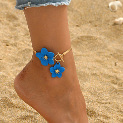 Озёрно--синий Браслеты на ногу из цветочного сплава и пластика ccb с подвеской в виде железной змеиной цепи, золотые, Плут синий, 9-1/2 дюйм (240 мм)