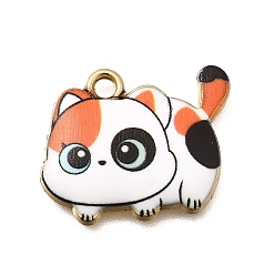 Коралловый Подвески из эмали и сплава, очарование в форме кошки, золотой свет, коралл, 18x21x3 мм, отверстие : 2 мм