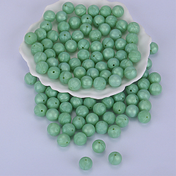Dark Sea Green Round Silicone Focal Beads, Chewing Beads For Teethers, DIY Nursing Necklaces Making, Dark Sea Green, 15mm, Hole: 2mm