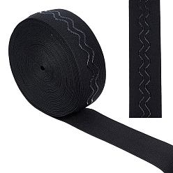 Schwarz Rutschfester, gestrickter, elastischer Gürtel aus Polyester, Wellenförmiges Silikon-Gripper-Gummiband zum Nähen von Kleidung, Schwarz, 38x1.2 mm, 10 Yards / Rolle