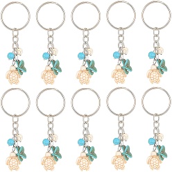 (404) Непрозрачное AB Кислое яблоко 20шт. Брелоки с подвеской в виде черепахи и морской звезды из синтетической бирюзы, с железным кольцом, цветочный белый, 7.3 см
