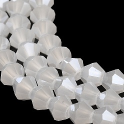 White Imitation Jade Electroplate Glass Beads Strands, Pearl Luster Plated, Faceted, Bicone, White, 4x4mm, Hole: 0.8mm, about 87~98pcs/strand, 12.76~14.61 inch(32.4~37.1cm)