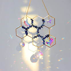 Ляпис-Лазурь Украшение подвески из натурального лазурита, сотовые подвесные ловцы солнца, украшение дома, с латунной фурнитурой и стеклянным круглым шармом, золотые, 200x140 мм