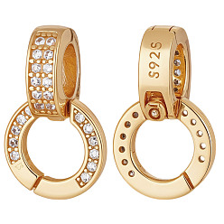 Настоящее золото 18K 2 шт. 925 стерлинговое серебро с микропаве из прозрачного кубического циркония, укорачивающие хомуты, подвеска навесная навесная, с печатью s925, реальный 18 k позолоченный, 13.5x8 мм, отверстие : 5.5 мм