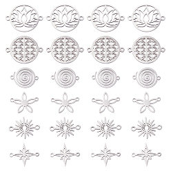 Stainless Steel Color 36Pcs 6 Style 201 Stainless Steel Links Connectors, Laser Cut Links, Flower & Vortex & Round Ring & Star, Stainless Steel Color, 14~17.5x18~23x1mm, hole: 1.4~1.8mm, 6 style, 6pcs/style, 36pcs