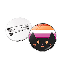 Темный Лосось Стеклянный кот с полосатой булавкой на лацкане, плоский круглый значок из платинового сплава для рюкзака, темный лосось, 25 мм