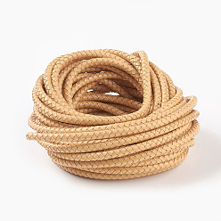 Moccasin Braided Leather Cord, Leather Jewelry Cord, Jewelry DIY Making Material, Dyed, Round, Moccasin, 6mm, about 10.93 yards(10m)/bundle