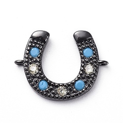 Gunmetal Brass Micro Pave Cubic Zirconia Links connectors, Horseshoe, Clear & Sky Blue, Gunmetal, 13x18x2.5mm, Hole: 0.9mm