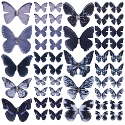 (52) Непрозрачная лаванда 100 шт. 10 цвета готический стиль 2-слойный тюль украшения аксессуары, 3d поделка бабочка из органзы, с кристально горный хрусталь, разноцветные, 47x37x3 мм, 10 шт / цвет