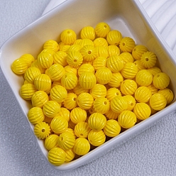 Золотистый Непрозрачные акриловые бусины, гофрированный круглый, золотые, 9.5 мм, отверстие : 2 мм