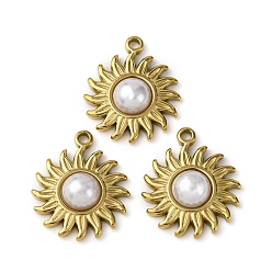 Золотой 304 подвески из нержавеющей стали, солнце, с абс пластмассовой имитационной жемчужиной, ионное покрытие (ip), золотые, 18.5x15.5x4.5 мм, отверстие : 1.5 мм