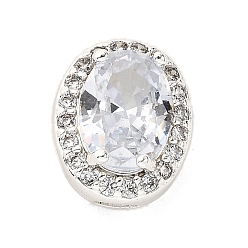 Oval Латунные микро проложить кубического циркония бусы, серебряные, овальные, 11x9x7 мм, отверстие : 2x3 мм