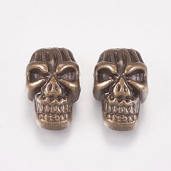 Antik Bronze Legierung Schädel Perlen, Kreuzlochperlen, Antik Bronze, 15x9x6.5 mm, Bohrung: 1.5 mm