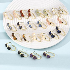 Смешанные камни Серьги-гвоздики в форме сердца ко Дню святого Валентина, украшенные натуральными и синтетическими камнями., с латунными застежками для сережек с гальваническим покрытием, золотые, 26x10 мм