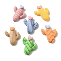 Couleur Mélangete Cabochons décodés en résine opaque végétale, cactus avec coeur, couleur mixte, 26x20x6mm