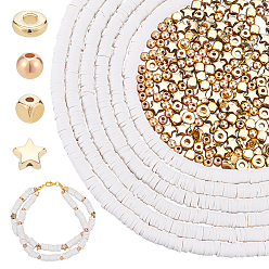 Золотой Набор для изготовления бисера своими руками, в том числе круглые и цветочные и звездообразные и кубические пластиковые прокладки ccb и бусины из полимерной глины, золотые, 3700~3800 шт / коробка