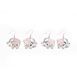 Розовый Кварц Естественно выросли болтаться серьги кварцевые, с латунной фурнитурой , слон, 40 мм , штифт: 0.7 мм