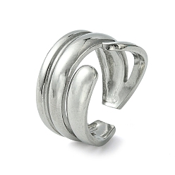 Stainless Steel Color Non-Tarnish 304 Stainless Steel Open Cuff Ring, Stainless Steel Color, US Size 7(17.3mm)