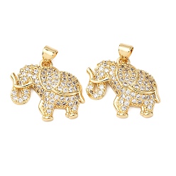 Слон Латунные микро проложить кубического циркония подвески, стойки покрытие, долговечный, без свинца и без кадмия, реальный 18 k позолоченный, слон, 20x24x5 мм, отверстие : 4.5x3.5 мм
