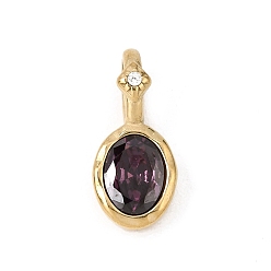 Purple Birthstone Glass Pendants, Faceted Oval Charms, with 316 Stainless Steel Findings, Golden, Purple, 19x8x7mm, Hole: 6x3.5mm
