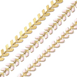 Pink Vacuum Plating 304 Stainless Steel Cobs Chains, with Enamel, Soldered, with Spool, Golden, Pink, 7x6x1mm