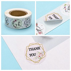 Colorful DIY Scrapbook, 1 Inch Thank You Stickers, Decorative Adhesive Tapes, Flat Round with Word Thank You, Colorful, 25mm, about 500pcs/roll