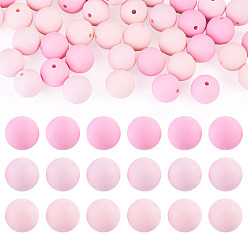 Pink 45 piezas 3 colores perlas focales redondas de silicona, rosa, 15 mm, agujero: 2 mm, 15 piezas / color
