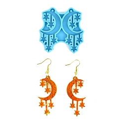 Deep Sky Blue DIY Pendant Silicone Molds, Resin Casting Molds, For UV Resin, Epoxy Resin Jewelry Making, Moon with Star, Deep Sky Blue, 55x54x4.5mm, Hole: 2mm, Inner Diameter: 51x25mm