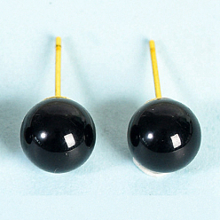 (946F)Морозный цвет внутри  Жонкиль / Непрозрачная зеленая подкладка Серьги-гвоздики из натурального черного агата (окрашенного и нагретого), круглые, золотые, 20x8 мм
