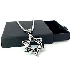 Нержавеющая Сталь Цвет Подвеска звезда Давида из нержавеющей стали хип-хоп ожерелья для мужчин, цвет нержавеющей стали, 23.62 дюйм (60 см)