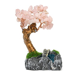 Розовый Кварц Натуральная крошка из розового кварца, украшения денежного дерева, Смола на основе медной проволоки фэн-шуй энергетический камень подарок для украшения домашнего рабочего стола, 86x41x105 мм