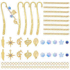 Golden DIY Bookmarks Kits, including Alloy Bookmarks, Alloy & Iron & Resin Pendants, Glass Beads, 304 Stainless Steel Jump Rings, 304 Stainless Steel Curb Chains, Golden, 122mm