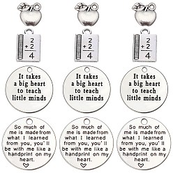 Античное Серебро 40шт 4 подвески из сплава в тибетском стиле ко дню учителя, без кадмия и без свинца, плоский круглый и прямоугольник со словом, античное серебро, 10~24.5x10.5~24.5x1~3 мм, отверстие : 1.5~2 мм, 10 шт / стиль