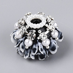 Черный Акриловые стразы из смолы и АБС-пластика, имитация жемчуга, круглая с цветком, для изготовления бисерных ручек, чёрные, 18.5~19x24.5~27x24.5~27 мм, отверстие : 2~2.5 мм