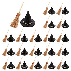(52) Непрозрачная лаванда 20шт. деревянные мини-метлы на Хэллоуин, для кукольных аксессуаров, притворяющихся опорными украшениями, 20шт. детская шляпа ведьмы из ПВХ на Хэллоуин, разноцветные, 37~105x34~35x8 мм