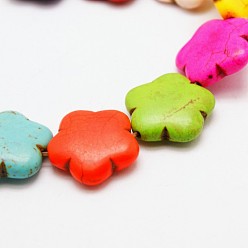 Couleur Mélangete Fleur perles turquoise synthétique brins, teint, couleur mixte, 15x15x5mm, Trou: 1mm, Environ 27 pcs/chapelet, 15.7 pouce