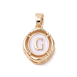 Letter G 304 aus Stahl-Email-Anhänger, Oval mit Buchstaben, golden, weiß, letter.g, 15.5x11.5x4 mm, Bohrung: 4.5x2.5 mm