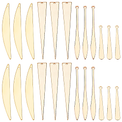 Real 18K Gold Plated 24Pcs 4 Style Brass Pendants, Mixed Shape, Real 18K Gold Plated, 30~51x4~8x0.5~1mm, Hole: 1mm, 6pcs/style