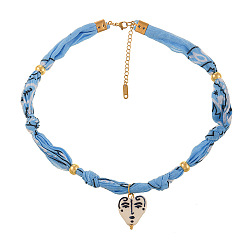 Сердце Женские ожерелья из шнура с подвеской из латуни и стекла, золотые, сердце, 15.75 дюйм (40 см), Кулон : 23x20 мм