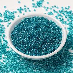(RR1822) Sparkling Aqua Lined Aqua AB Миюки круглые бусины рокайль, японский бисер, (rr 1822) игристая подводка цвета морской волны aqua ab, 8/0, 3 мм, отверстие : 1 мм, Около 2111~2277 шт / 50 г