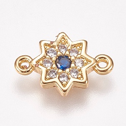 Золотой Латунные микро проложить кубических ссылки циркония, цветок, синие, золотые, 10x7x1.5 мм, отверстие : 0.5 мм