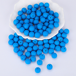 Royal Blue Round Silicone Focal Beads, Chewing Beads For Teethers, DIY Nursing Necklaces Making, Royal Blue, 15mm, Hole: 2mm