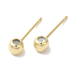 Настоящее золото 24K Поиск серег-гвоздиков из латуни, без свинца и без кадмия, круглые, реальный 24 k позолоченный, 16x4 мм, отверстие : 0.9 мм, штифты : 12x1 мм