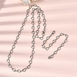 Нержавеющая Сталь Цвет 304 Набор украшений из браслета и ожерелья из нержавеющей стали с цепочкой в форме сердца, с карабин-лобстерами , цвет нержавеющей стали, 610 мм