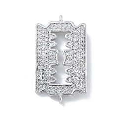 Платина Стойка покрытие латунь микропаве прозрачный кубический цирконий лезвие в форме соединителя подвески, долговечный, без свинца и без кадмия, платина, 27x15x2 мм, отверстие : 1.2 мм